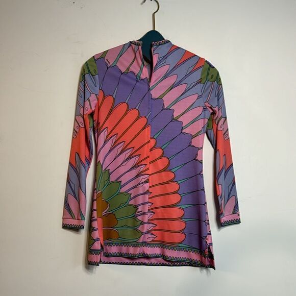 Vintage 1970s Aremis Psychedelic Floral Petal Print Top - S - Picture 4 of 6